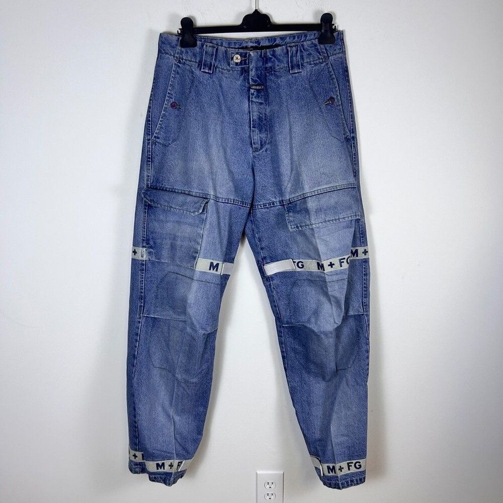 Vintage Marithe Francois Girbaud Cargo Jeans Mens Blue Denim Strap Pants 34x35